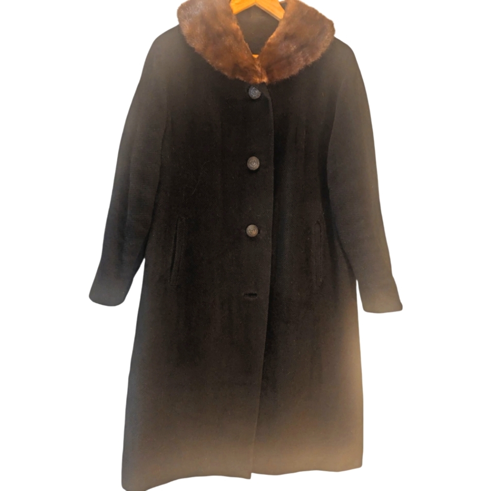 Vintage Parkmoor New York Trench Coat With Fur Collar Black